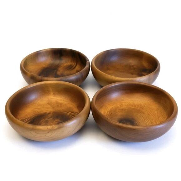 The House of Myrtlewood 6" Wooden Bowls Coos Bay Oregon USA Set of 4 EUC Handmad - Picture 2 of 15